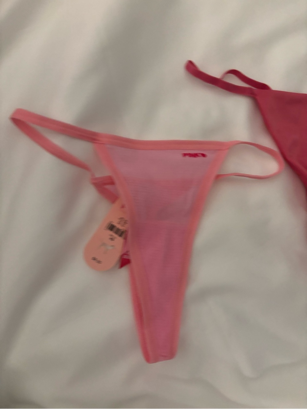 2 PINK Victoria's Secret Sheer Light Pink & Solid Dark Pink Thong Set S and XS - Picture 2 of 5